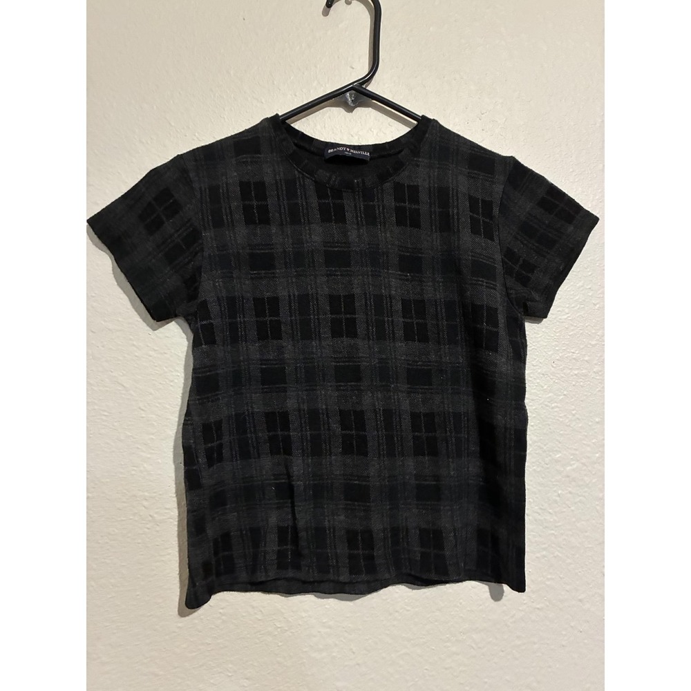 Brandy Melville Black and Gray Plaid Short Sleeve Top, Small